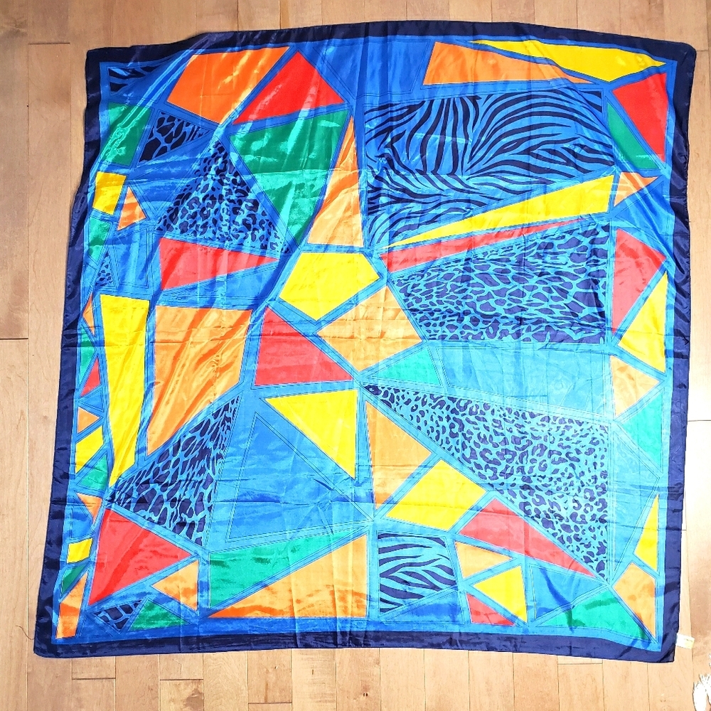 Very large 80's colourful abstract square scarf - Picture 1 of 9